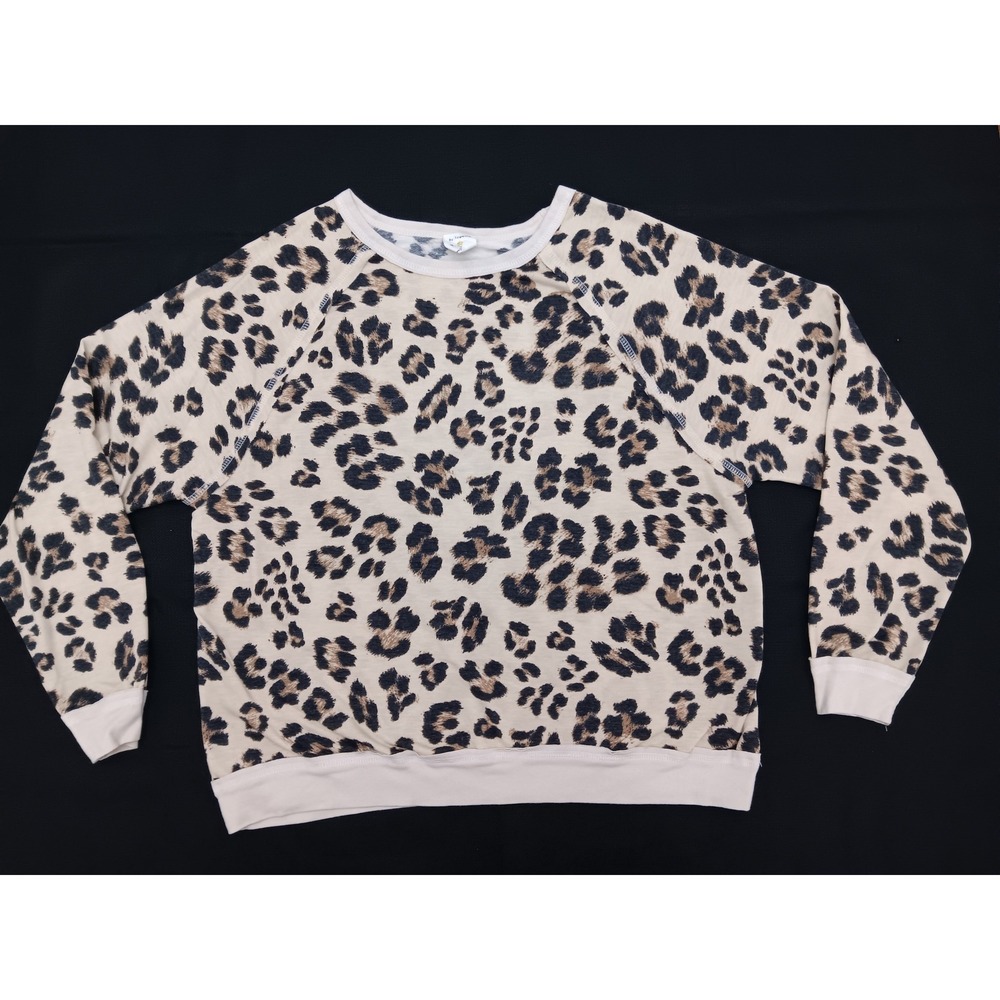 By Together Women Leopard Print Raglan Sweatshirt Tan Black M RJ900 Made in USA